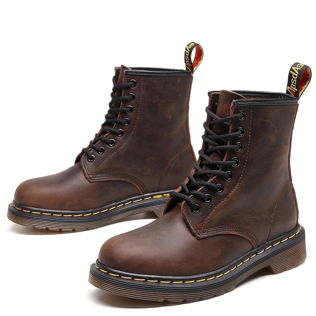 High-top Crazy Horse brown locomotive boots women's classic retro British style short boots men's and women's leather boots round head trend