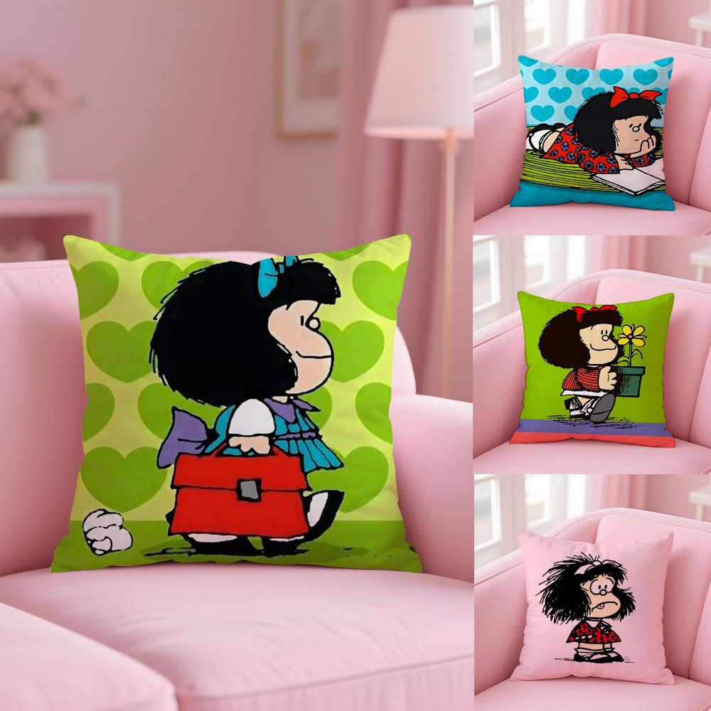 Federa Cuscino Cartone Animato M-Mafalda Tessuto Peluche Morbido Stampa Fronte/Retro Calda per Divano Regalo Invernale per la Casa Copricuscino