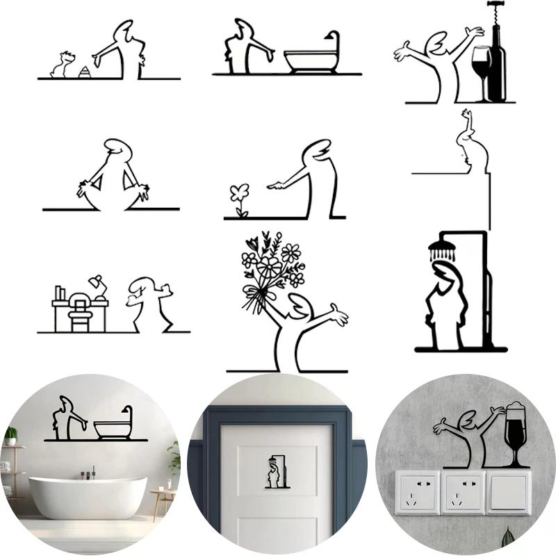 1Pcs Shower Figure Wall Decoration Minimalist Line Metal Bathroom Sign Rustic Door Art Sign Funny Door Topper Home Decorations