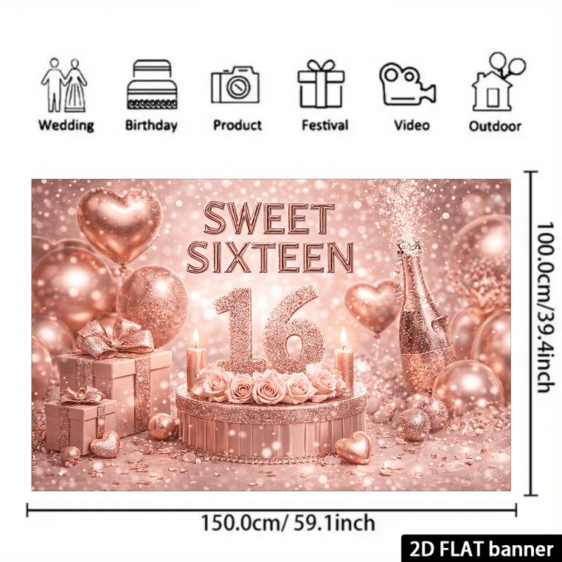 2D planar dreamy 16th birthday theme background fabric party backdrop festival decoration polyester material