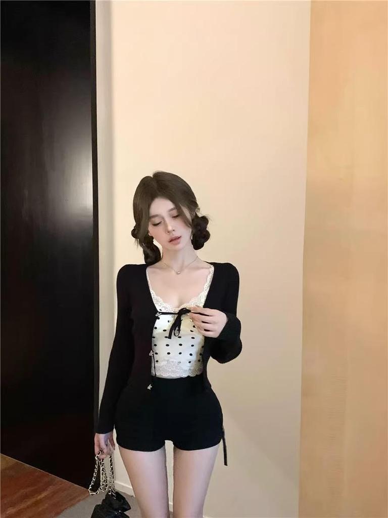 Women's French Polka Dot Lace Camisole - Summer Slim-Fit Sleeveless Top