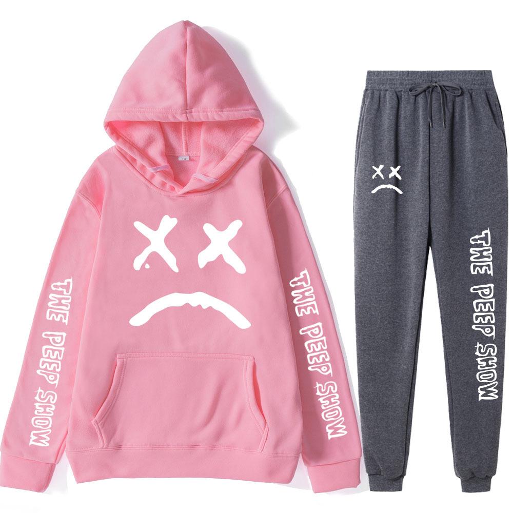 

Autumn Winter Lil Peep The Peep Show Graphic Printed Hoodies Sweatpants Set Fashionable Casual Warm Sports Long Sleeved Pants Men s Sport Wear XXXL