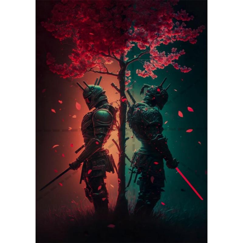 Retro Vintage Floral Samurai Anime Poster  Aesthetic Canvas Wall Art Print for Home Decor
