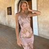 Women Summer Vacation Casual Print Spaghetti Strap Slim Fit Sexy Long Dress
