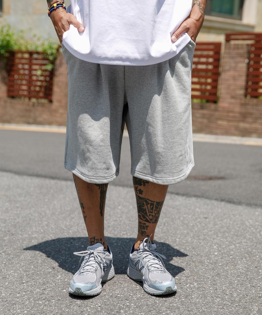 RUGGED HOUSE One-Pleat Wide Balloon Half Pants Melange Grey