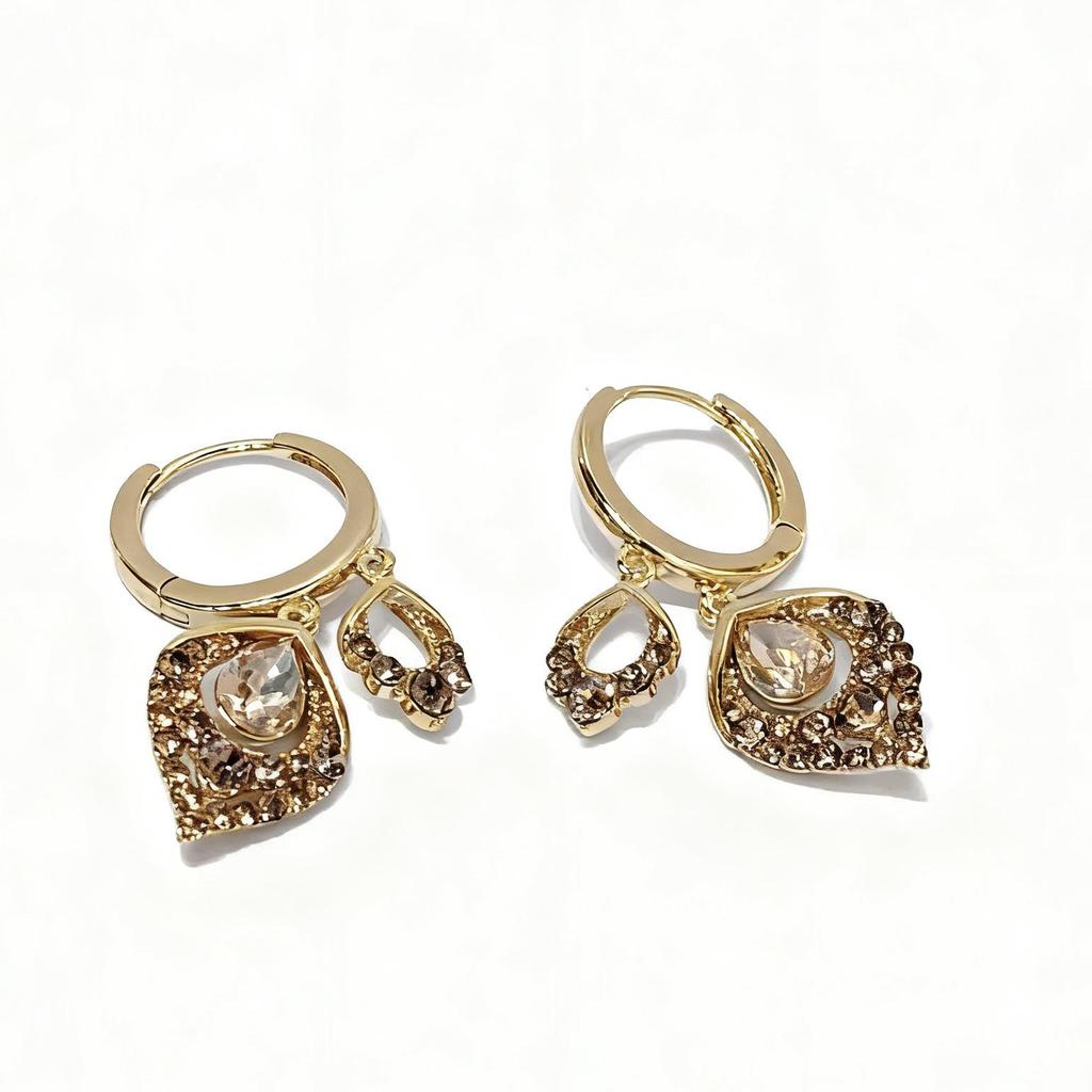 2025 Coffee Tone Zircon Earrings - Rhombus Design, Elegant and Versatile High-End Ear Jewelry