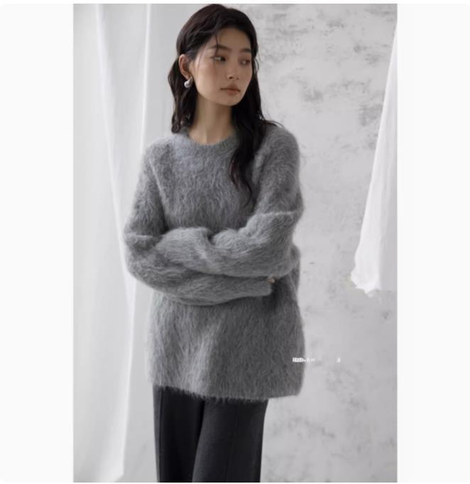 Soft Mink Cashmere Pullover Sweater - Women's Autumn/Winter Cozy Style Milk Knitted Cardigan Thickened Top