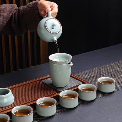 Retro Ru Kiln Tea Set Open Ceramic Teapot Teacup Kung Fu Tea Set Tianqing Business Gifts Ru Porcelain