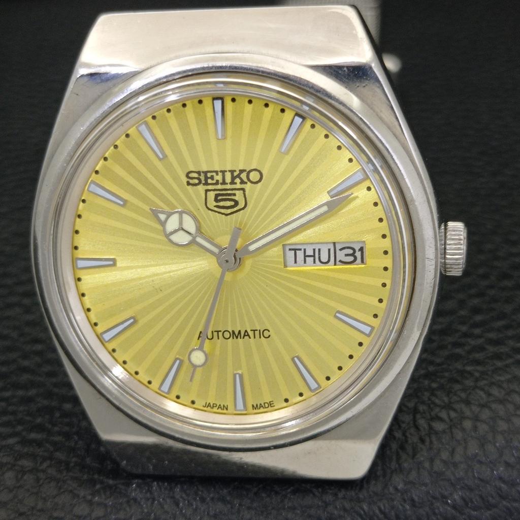 VINTAGE SEIKO 5 AUTOMATIC 6309A JAPAN MENS GOLDEN COLOR DIAL WATCH a701515-5 R206b-a701515