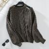 Vintage Autumn Winter Solid Color Loose O Neck Long Sleeve Cardigan Sweater Knitwear Top