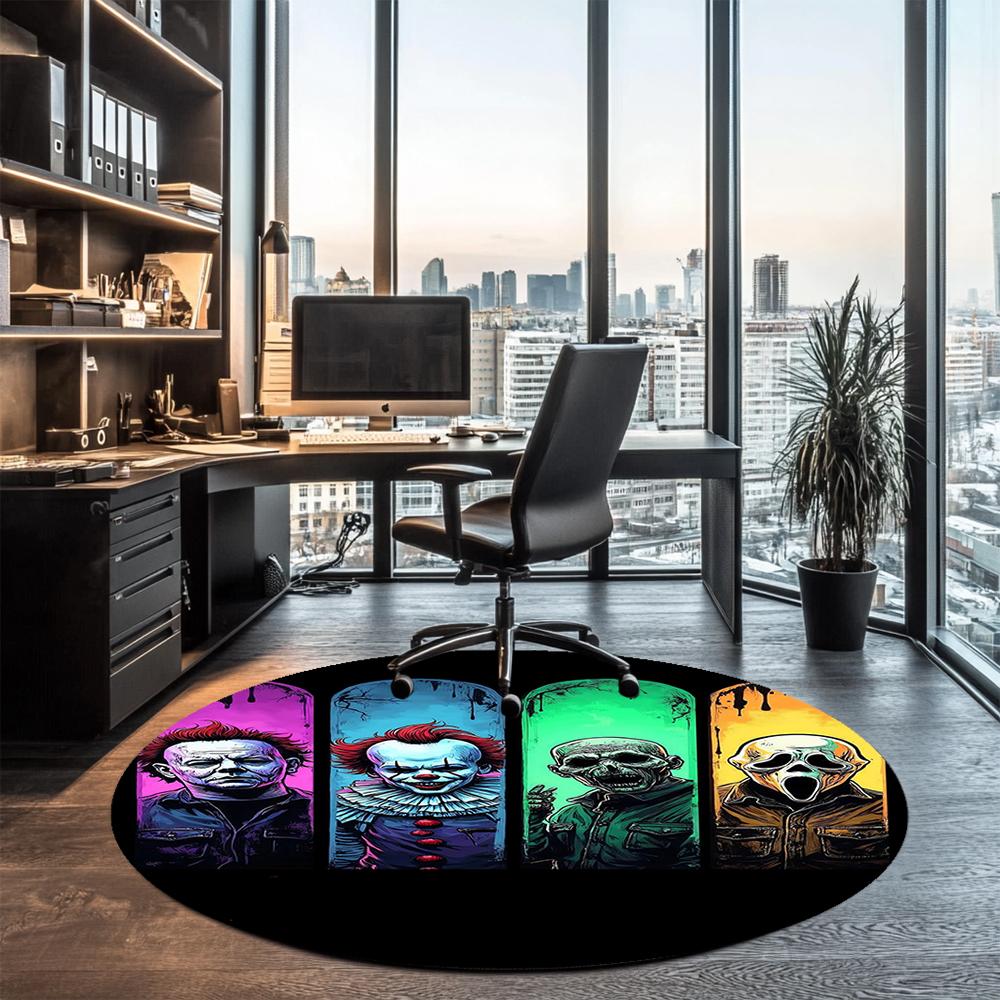 Halloween horror Printed Round Rug Carpet Chair Rug Area Rug Entryway Doormats,for Office Chair Living Room Bedroom Kitchen Room.