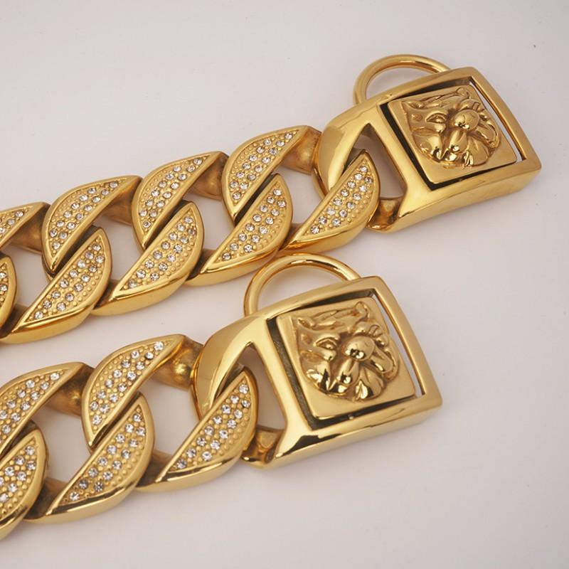 32mm Stainless Steel Cast Dog Head Gold Collar Necklace Chain Dogs