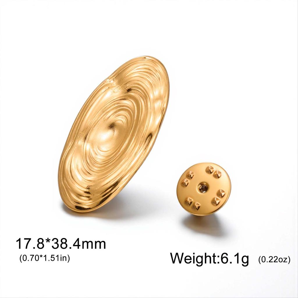 Teamer Oval Spiral Brooch Pins Stainless Steel Texture Stripe Jewelry For Women Girls Suit Vintage Simple Style Accessory Gift