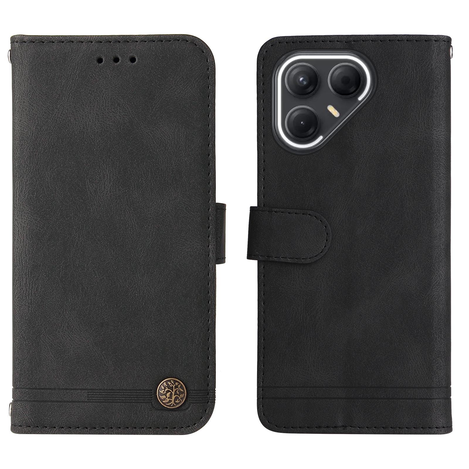 

For TECNO Pova 7 5G Leather Wallet Cases Skin Touch Phone Cover Stand with Strap Black