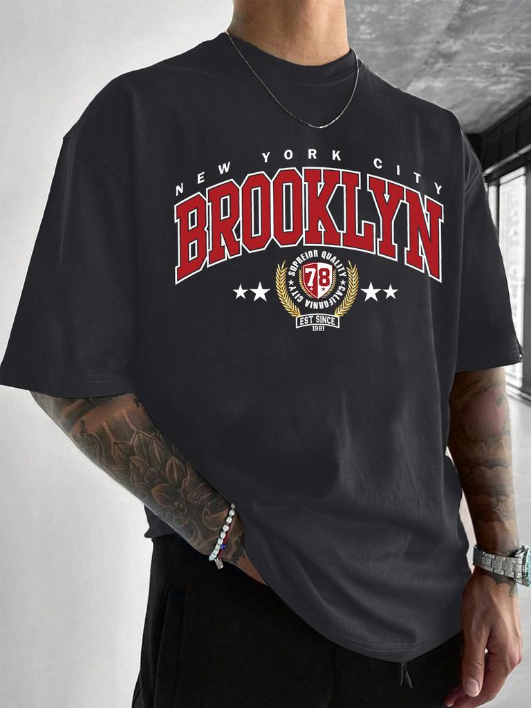 Men's Graphic Tee - Casual & Loose Dark Academia Short Sleeve T-Shirt Oversized Baggy Tops T-Shirt Black