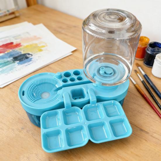 Paint Brush Cleaner Portable Paintbrush Cleaning Tool with Water Circulation Brush Washer Painting Station with Brush Holder And Palette for Beginners