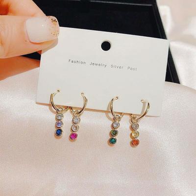 New Fashion Rainbow Colorful Cubic Zircon Hoop Earrings Set Fashion 4 -Piece Ear Sets Jewelry For Women Party Gifts