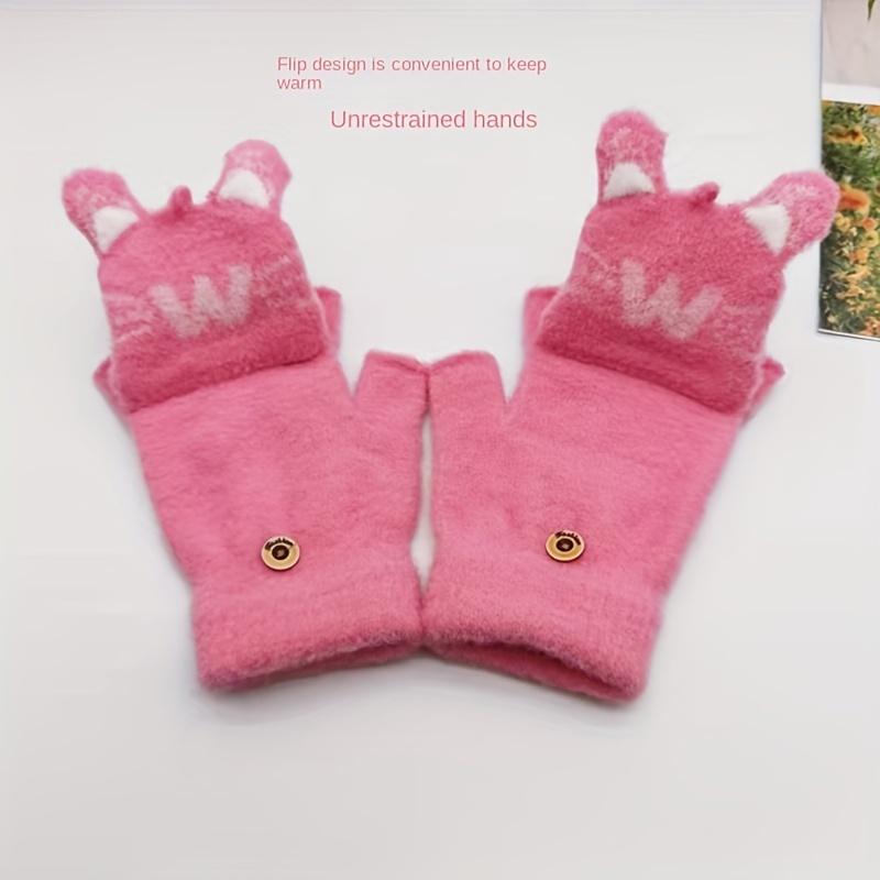 Fleece Knitted Gloves for And with Half Finger Cute Cartoon Thickened Flap To Keep Warm In Autumn and Winter Korean Version To Prevent Cold