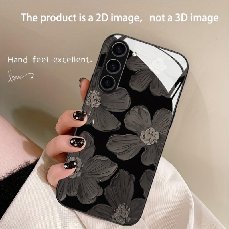Flower Patterned Glass Phone Case Suitable for Samsung Galaxy S26 S25 S24 S23 S22 S20 FE/Ultra/Plus5G Anti Drop Back Cover