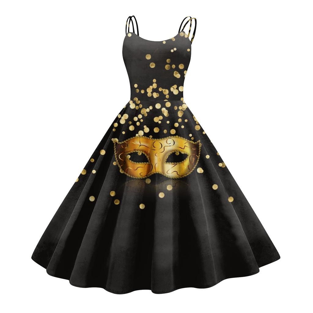 Ladies' Dress, Carnival Print, Sexy Suspender, Big Display, Retro Dress