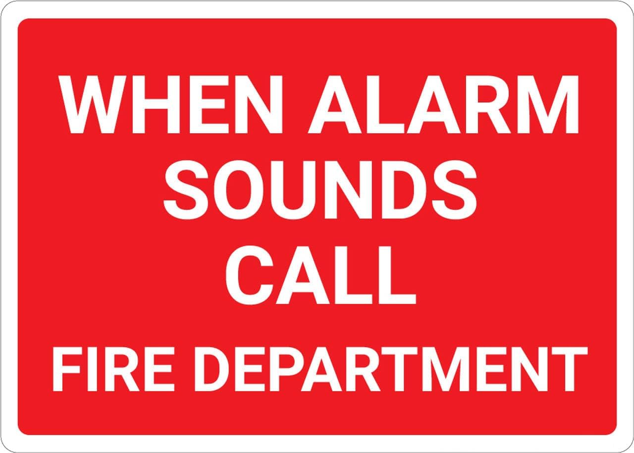 When Alarm Sounds Call Fire Department Red Landscape Wall Sign Facility Signs Warning Caution Metal Tin Sign in 20x30cm(7.8x11.8inch)