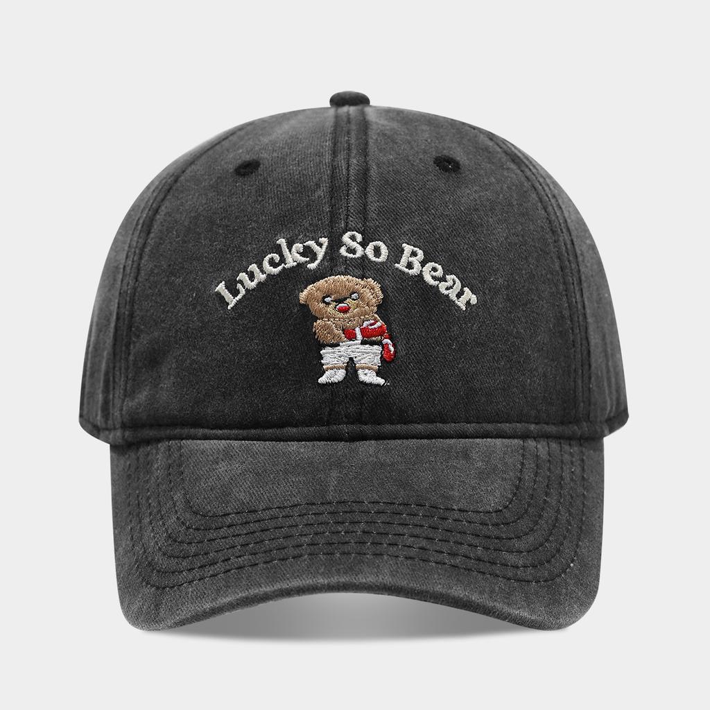American Retro Washed Bear LUCKY Embroidered Baseball Cap for Women Showing Their Faces