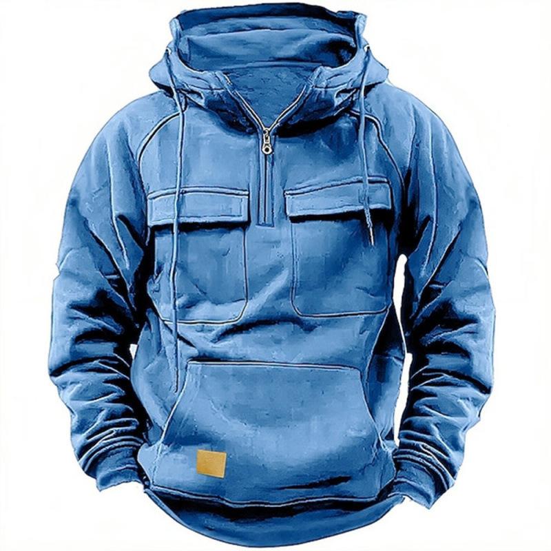 2025 Men's Autumn/Winter Hooded Solid Color Workwear Sweatshirt Jacket
