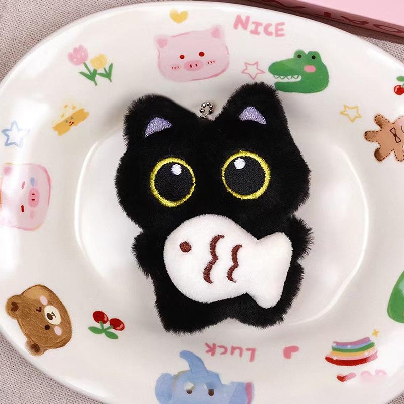 Cool Plush Black Cat Doll Toy Keychain Bag Pendant Charms Car Keyring Accessories For Women Couples Kawaii Gift