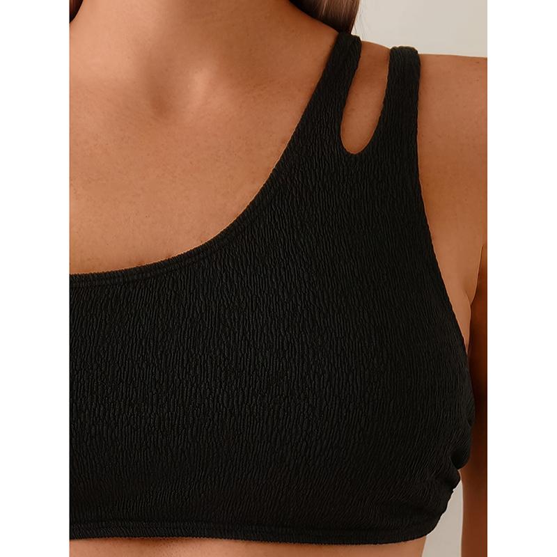 Fashionable Ladies Bikini Hollow Design Sexy Solid Color Beach Vacation Swimming Suit Shoulder Strap Triangle Panty Swimwear