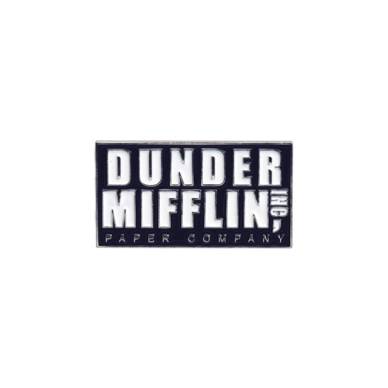 

Stylish Geometric Letter Dunder Mifflin Pin Unique Black And White Metal Badge Accessory