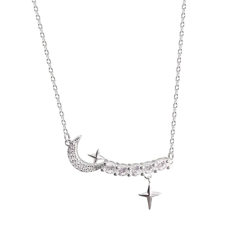 Exquisite Moon Four Point Star Necklace for Female Minority Design, Light Luxury Style, Collar Chain
