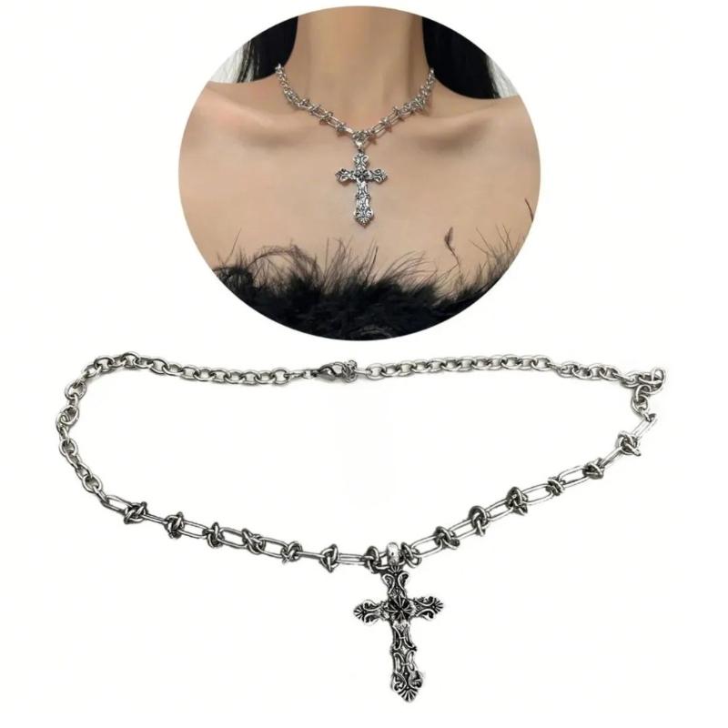 Gothic Dark Style Cross Pendant Necklace Rock Punk Goth Fashion Necklaces For Women Men Jewellery Design Mystical Gifts