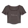 Square Collar Summer Short Sleeve Slim Fit Sexy Women Letter Printed Crop Top T Shirt