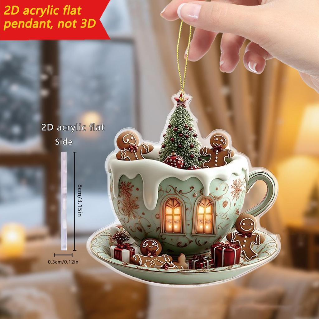 2D Christmas Tree Ornament igloo coffee cup pendant Christmas acrylic pendant car interior backpack Christmas tree pendant