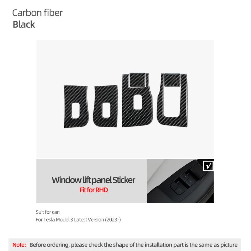 For Tesla 2019- Model 3 Highland Model Y Juniper Carbon Fiber Window Lift Panel Trim Sticker Car Interior Tuning Accessories