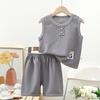 Trendy Waffle Two-Piece Summer Vest Set for Kids: Short-Sleeved Outfit