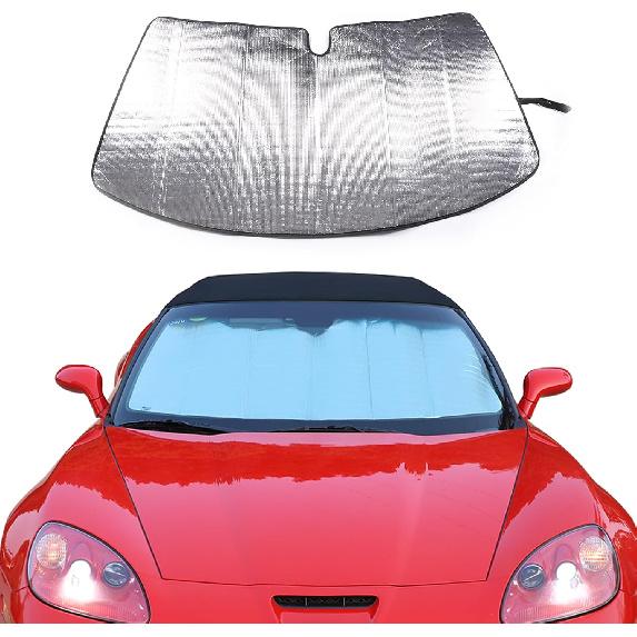 

Car Windshield Sunshade UV Ray Reflector Compatible with Chevrolet Corvette C6 2005-2013 Front Window Sun Shade Shield Cover Foldable Reflective Sun
