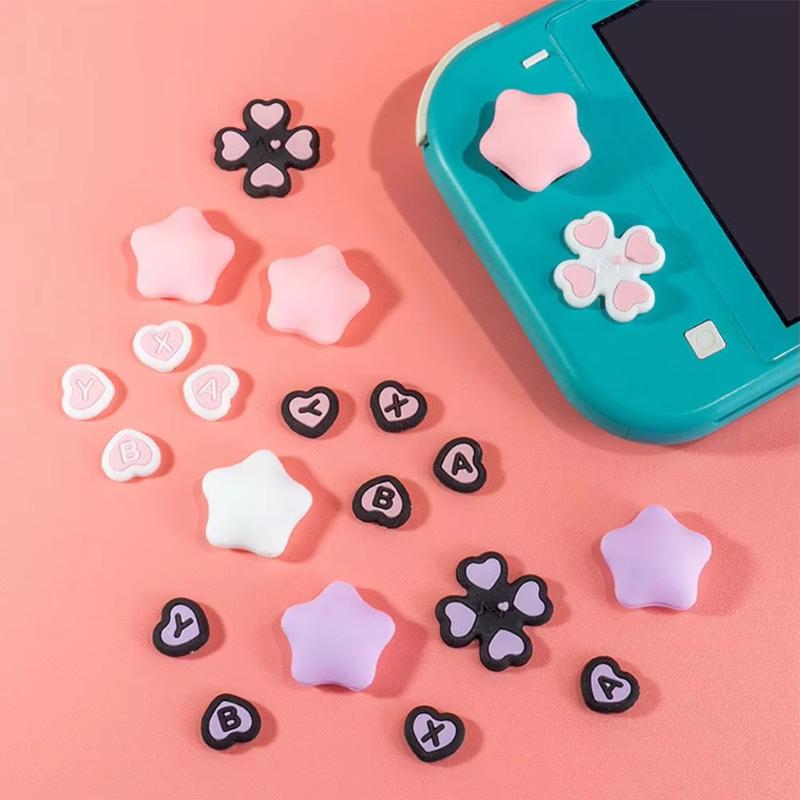 1 Set Anti-Slip Thumb Stick Caps + D-Pad Cover For Ns2 Accessories Cute Heart Shape Silicone Button Covers For Switch 2 Joycons