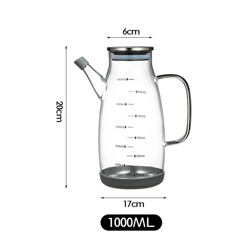 Масленка 600/800/1000 мл Стеклянная бутылка для масла с мерной шкалой Крышка из нержавеющей стали Термостойкая Бытовая кухонная масленка