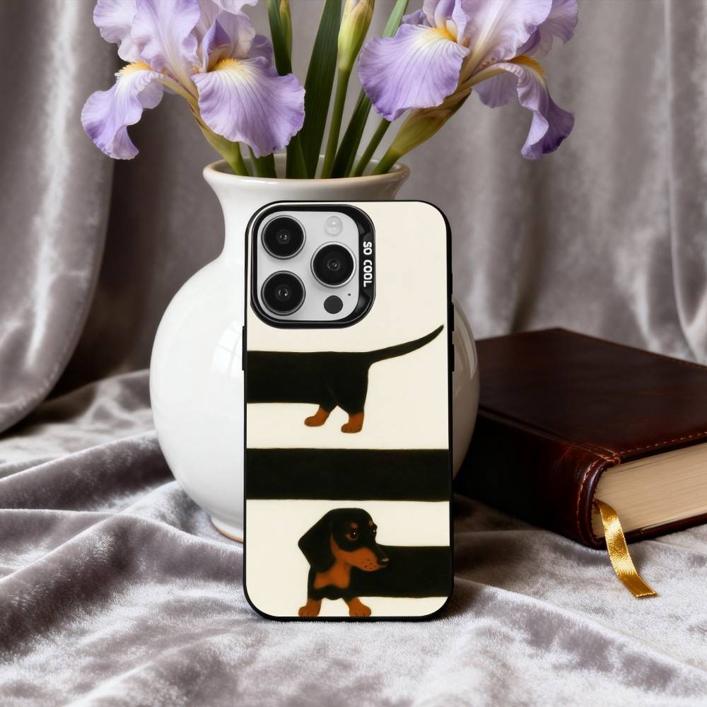 D-Dachshund S-Silhouette ART D-Dog Phone Case For iPhone17,16,15,14,13,12,11 Plus,Pro Max Black Candy silver phone case