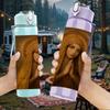 1PC Long Hair Lady Portrait Art Print 750ml Color Plastic Sports Water Bottle Leakproof Flip Straw Lid Suitable for Sports Office Home Use