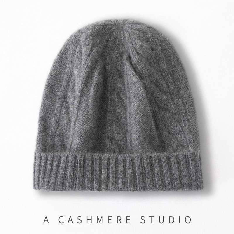 Cashmere Autumn and Winter New Men's High End Solid Color Twisted Pattern Thickened Warm Fashion Knitted Casual Hat