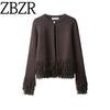 Za New Arrival Women's Clothing ZR Fashion Style Export Fashion Tassel Button Round Neck Long Sleeve Knitted Coat 6427109