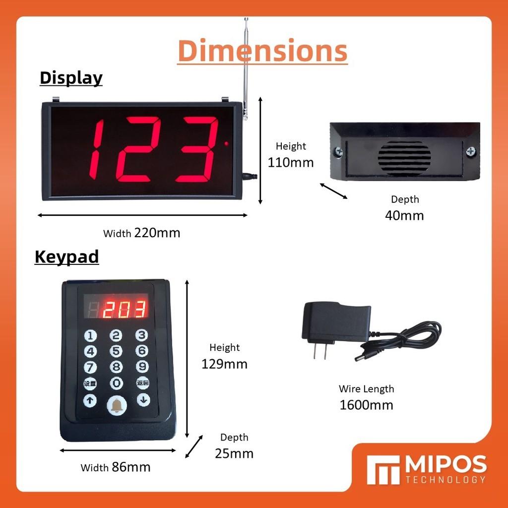 Trådløst køsystem / 3-sifret trådløst kallesystem / Trådløst nummereringskallesystem | Restaurantkalleenhet