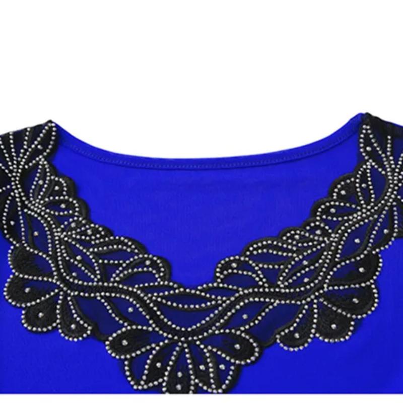 New Summer Luxury Shiny Hot Diamonds Women's Embroidery Flower T-Shirt Elegant V-Neck Lace Patchwork Tops Female Transparent Mid-Sleeve Tees