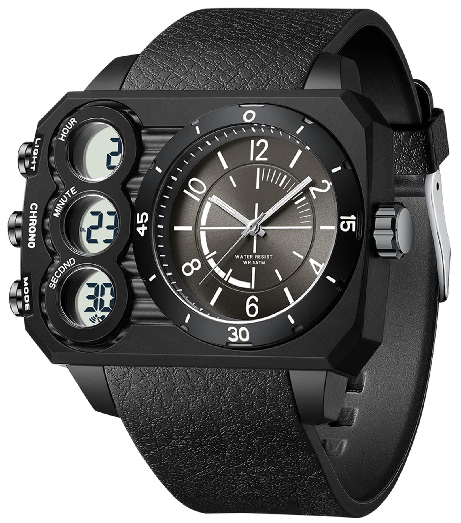 

Watch with 3 Time Analog and Digital Snooze Luminous and Casual A Great Men s Multi-Function Zones, Functions, Waterproof, Countdown, Alarm, Function, чёрный