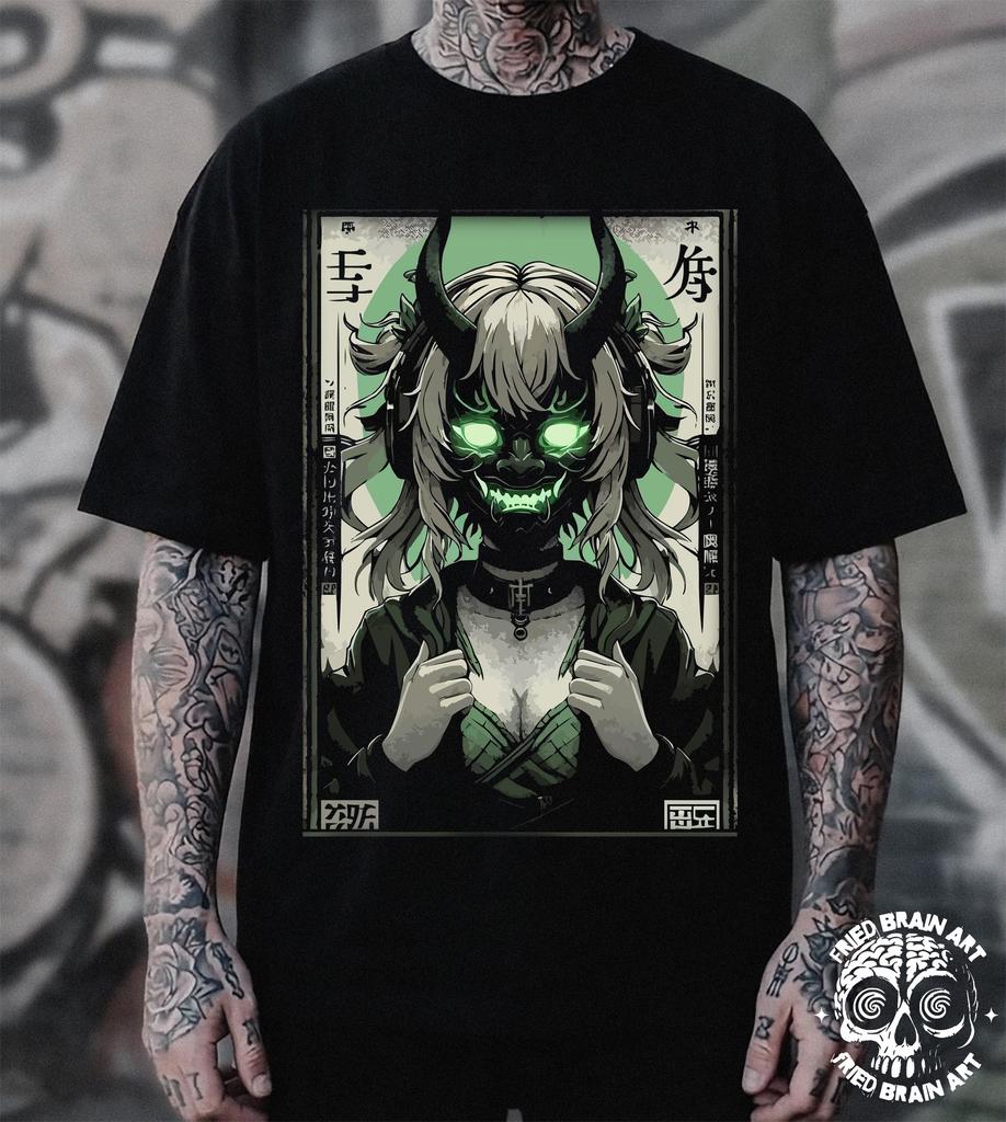 Anime Demon Girl T-Shirt, Gothic Dark Art Tee