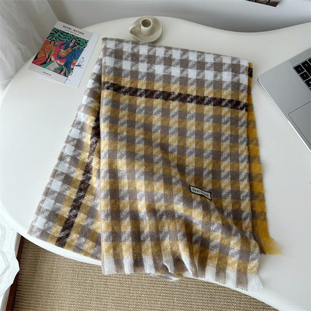 Contrasting color thousand bird grid scarf women's winter plaid scarf warm temperament couple versatile plaid shawl
