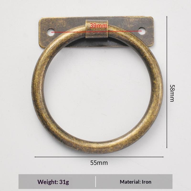 Iron Sheet Circle Iron Ring New Chinese Home Improvement Drawer Wardrobe Door Cabinet Surface Mount Double Hole Small Handle