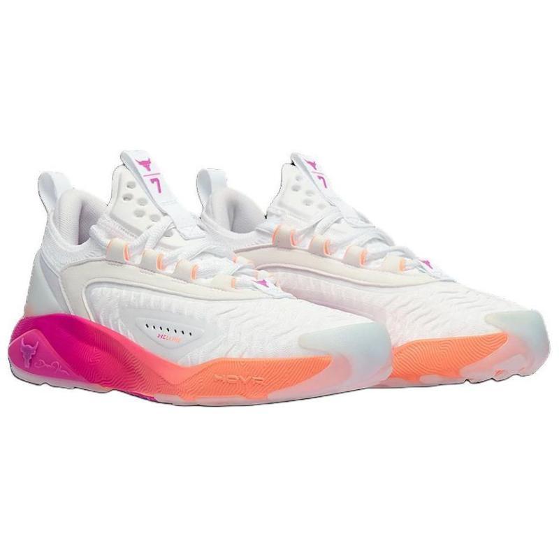 Under Armour Project Rock 7 Slip Resistant Abrasion Resistant Low top Training Shoes Women's White Pink Sneakers 3027601-101